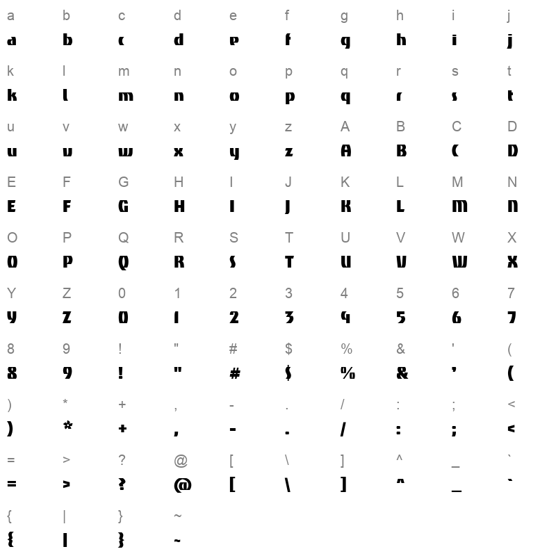 TacOne Regular Character Map