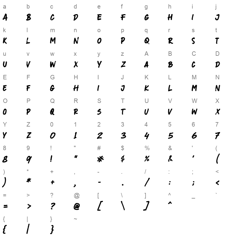 TAG LINER otf Character Map