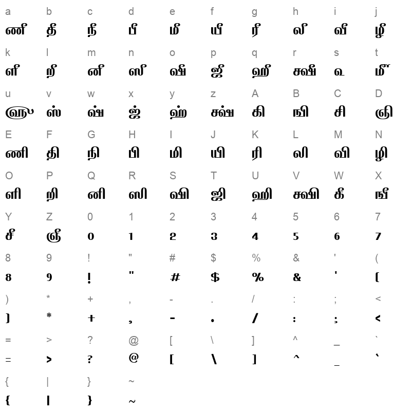 TAM Appar Bold Character Map