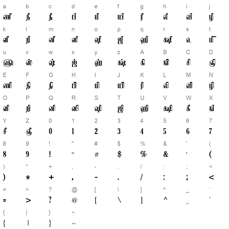 TAM Kamban Bold Character Map