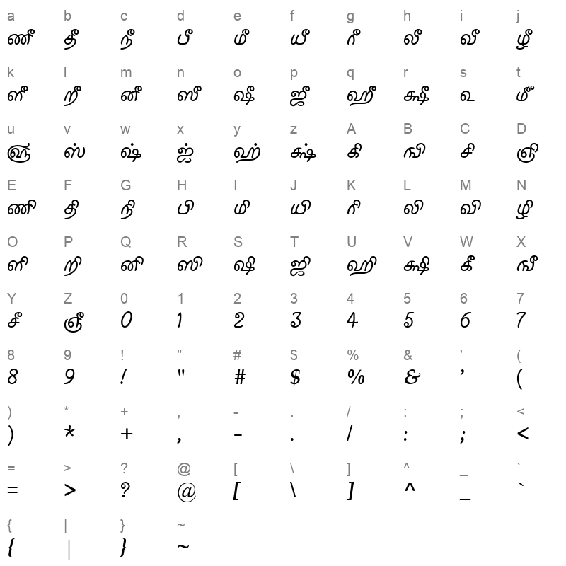 Tam Shakti 15 Normal Character Map