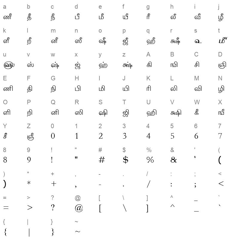 Tam Shakti 23 Normal Character Map