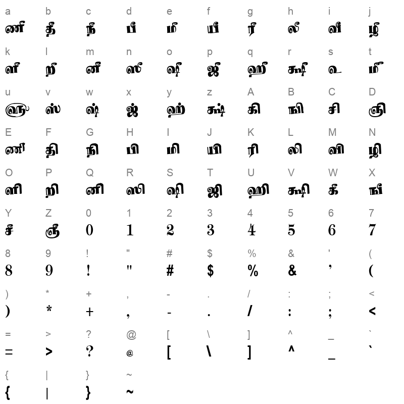 Tam Shakti 24 Normal Character Map