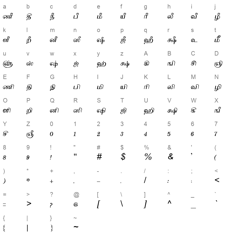 Tam Shakti 27 Normal Character Map