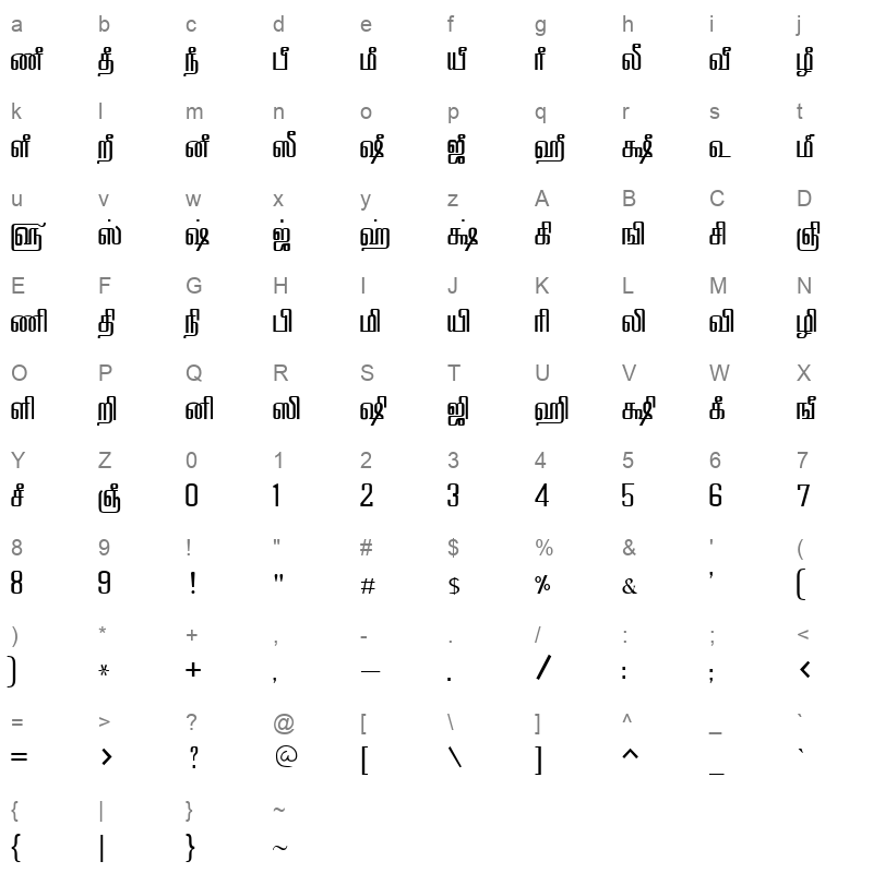 Tam Shakti 33 Normal Character Map