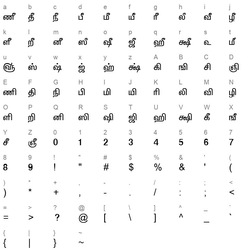 Tam Shakti 37 Normal Character Map