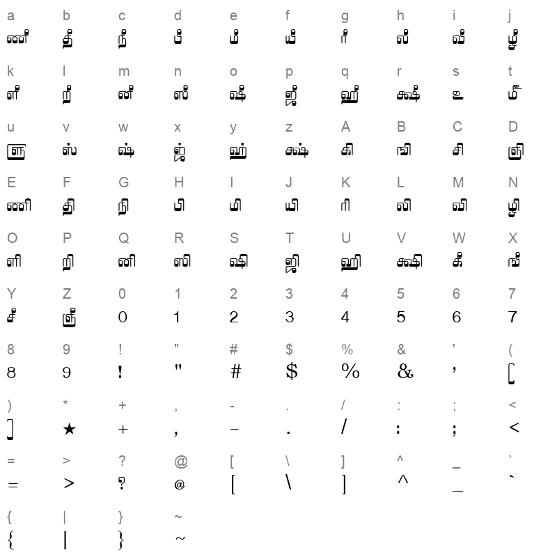 Tam Shakti 4 Normal Character Map