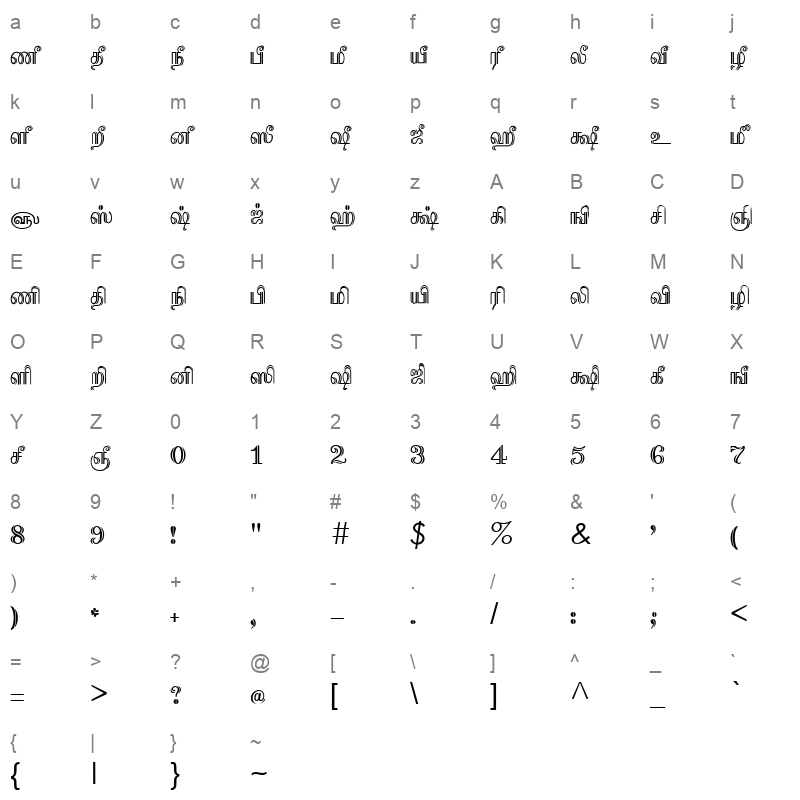 Tam Shakti 42 Normal Character Map
