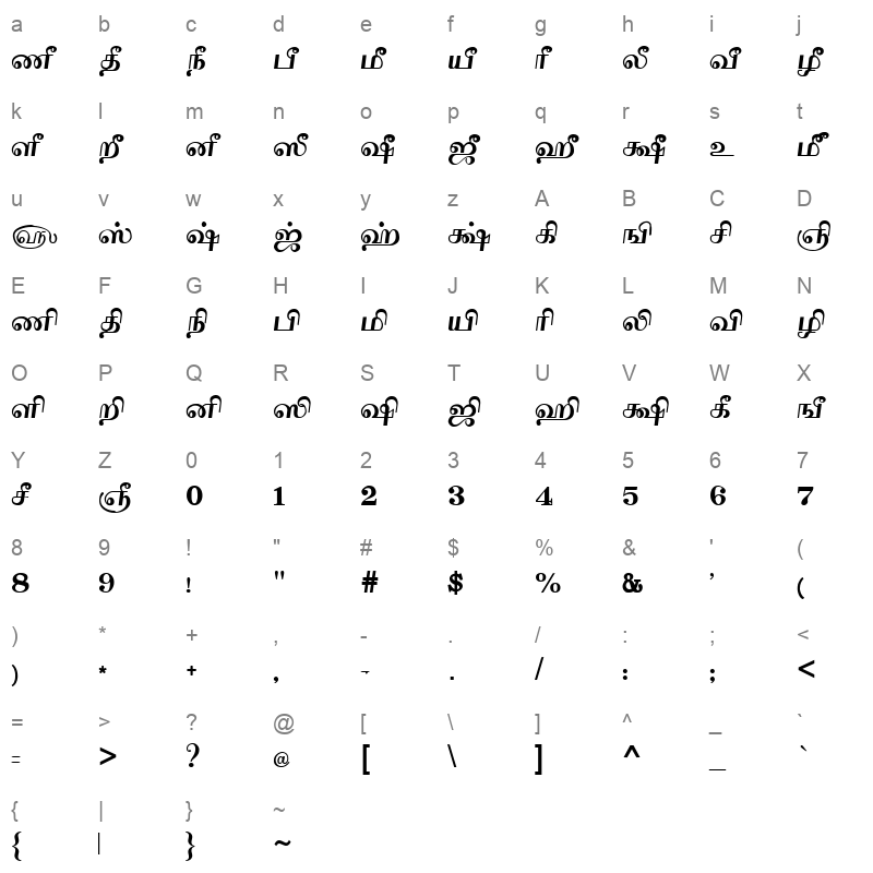 Tam Shakti 43 Normal Character Map