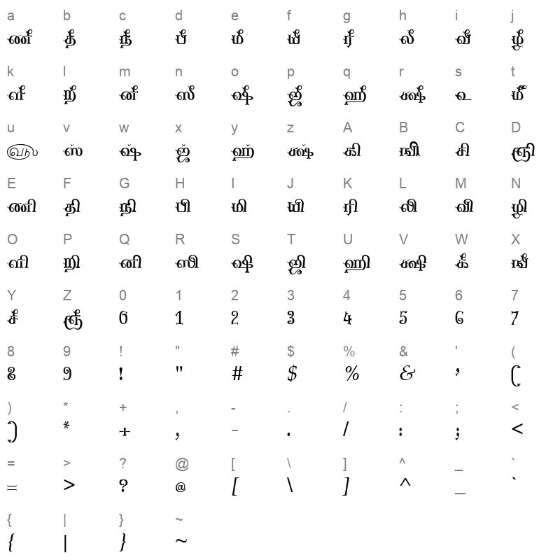 Tam Shakti 6 Normal Character Map
