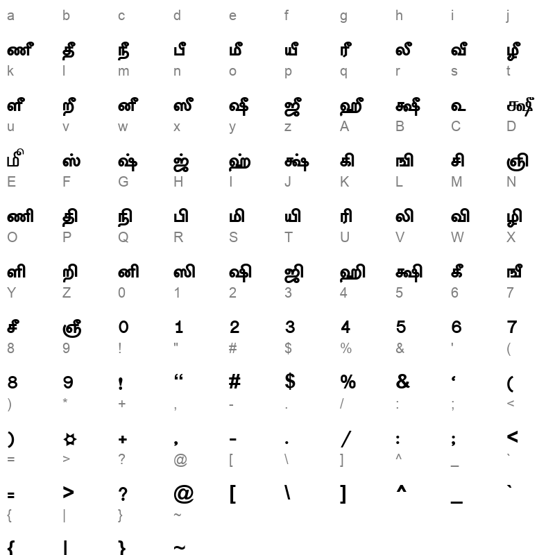 TAM Tamil003 Normal Character Map