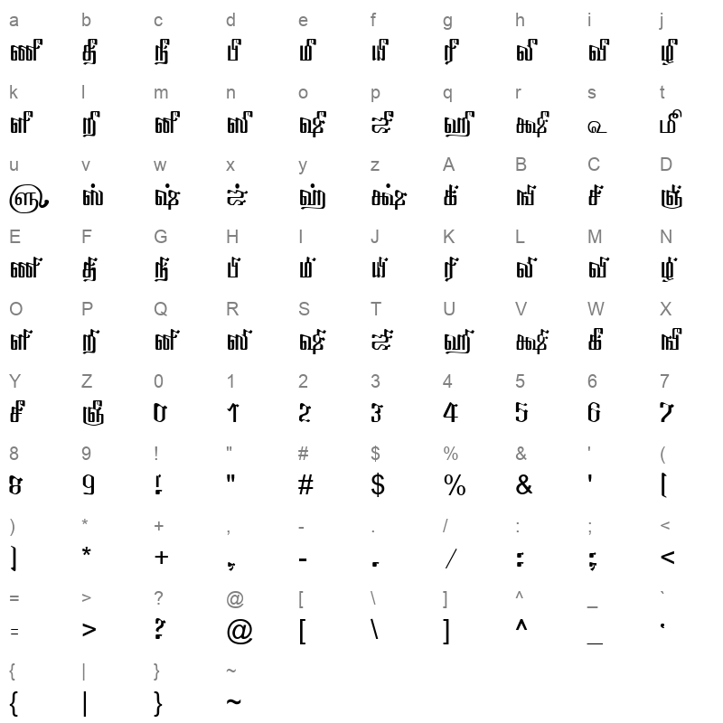TAM Tamil006 Normal Character Map