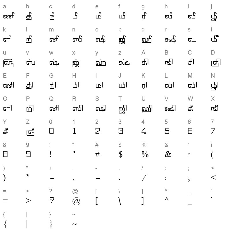 TAM Tamil007 Normal Character Map