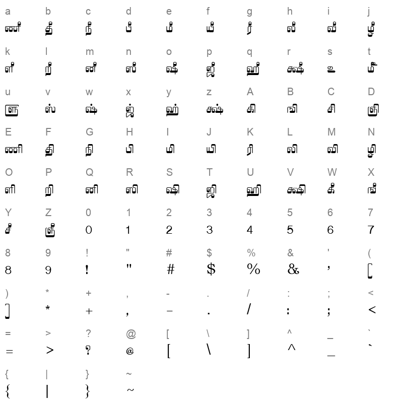 TAM Tamil008 Normal Character Map