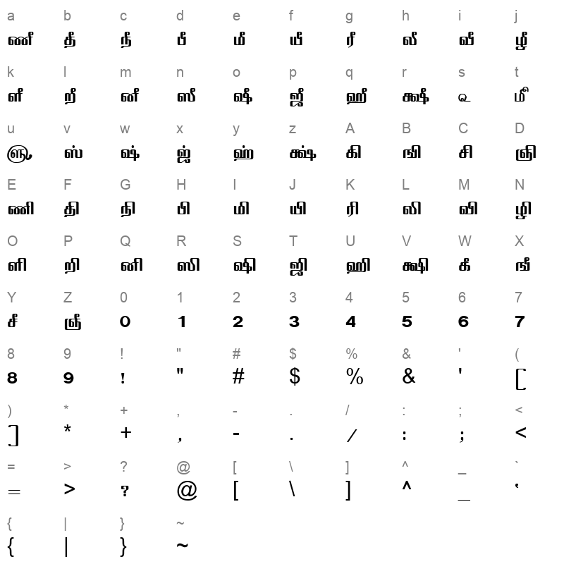 Tam Tamil015 Normal Character Map