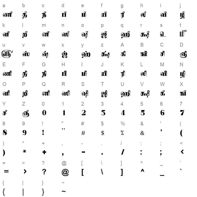 Tam Tamil017 Normal Character Map