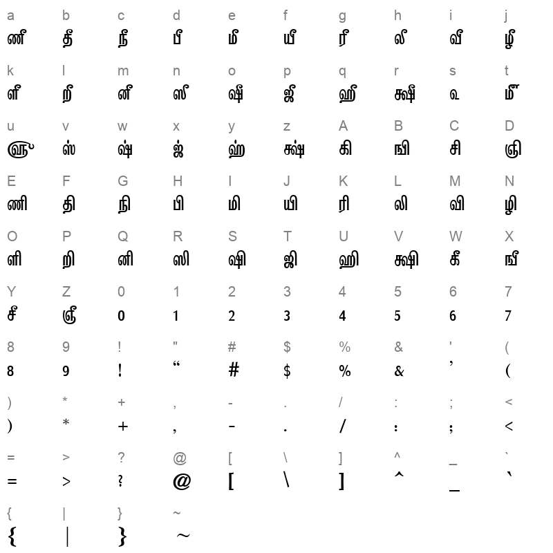 Tam Tamil018 Normal Character Map