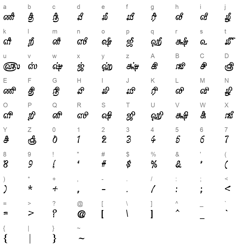 Tam Tamil021 Normal Character Map