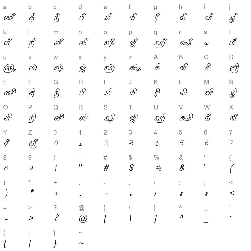 TAM Tamil028 Normal Character Map