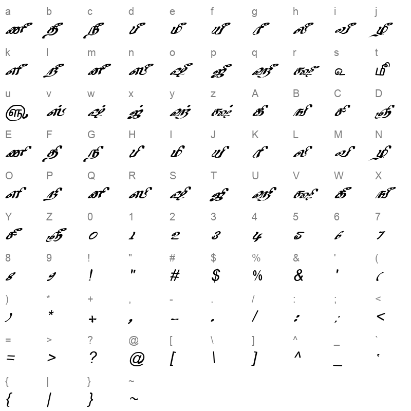 TAM Tamil031 Normal Character Map