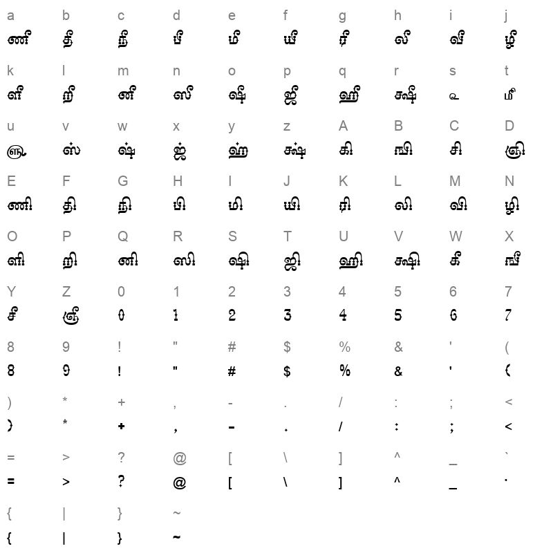 TAM Tamil034 Normal Character Map