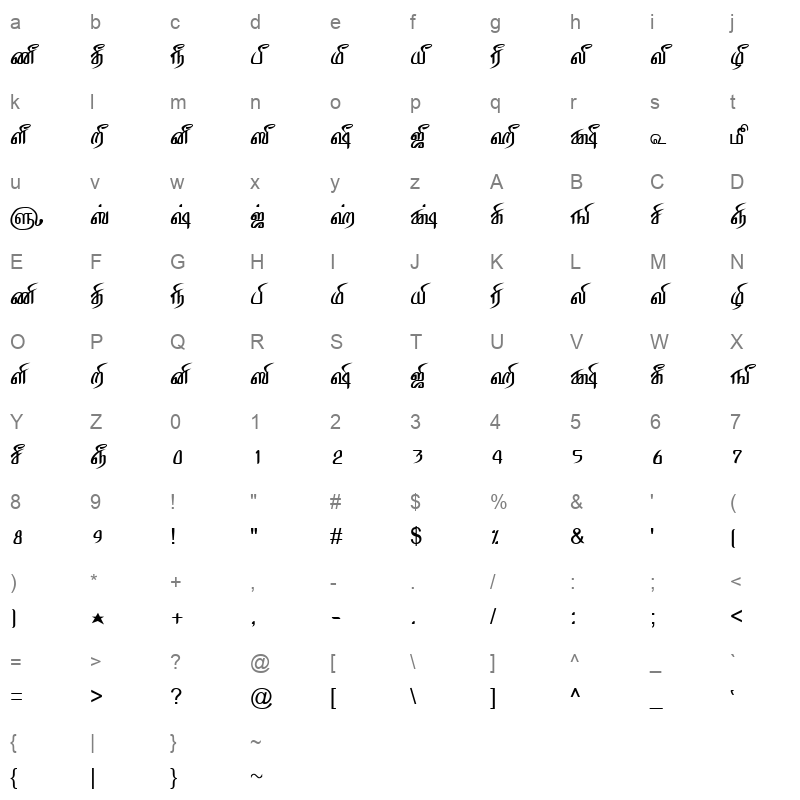 TAM Tamil042 Normal Character Map