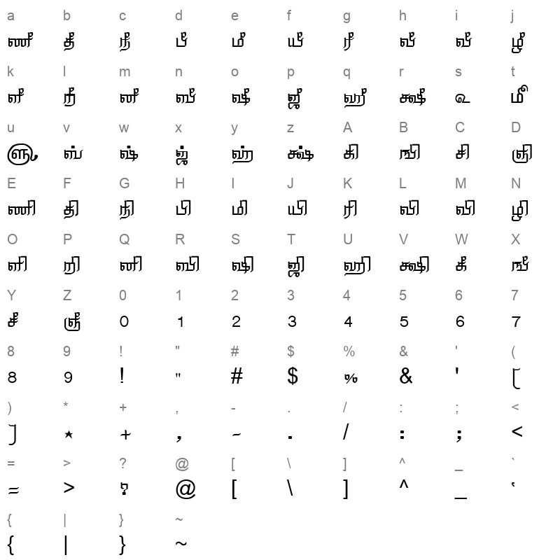 TAM Tamil044 Normal Character Map