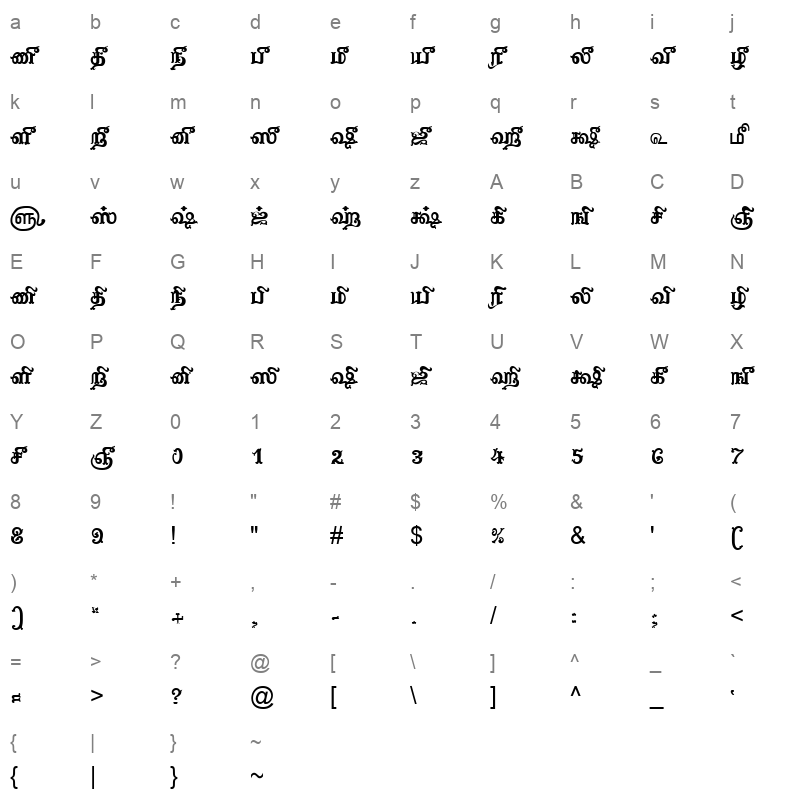 TAM Tamil046 Normal Character Map