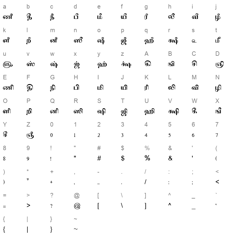 TAM Tamil051 Normal Character Map