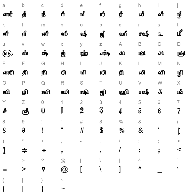TAM Tamil056 Normal Character Map