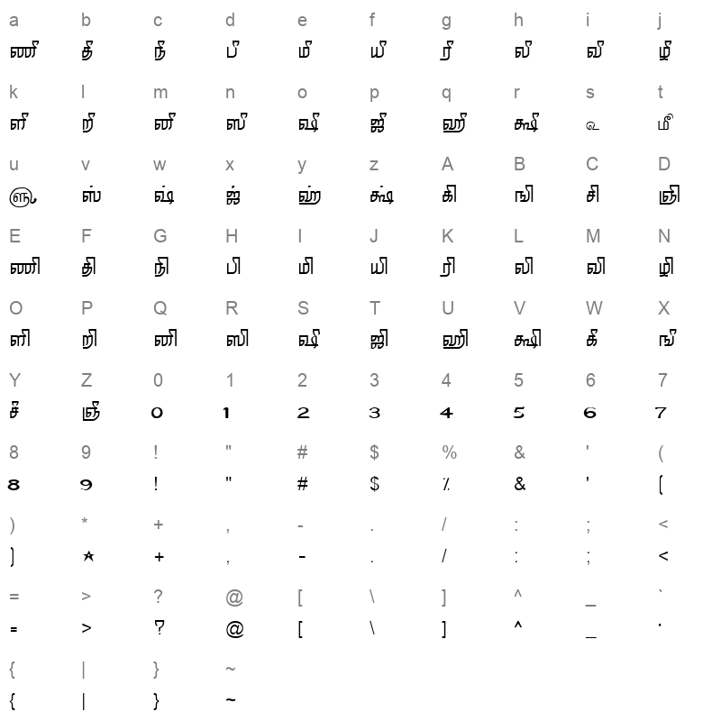 TAM Tamil058 Normal Character Map