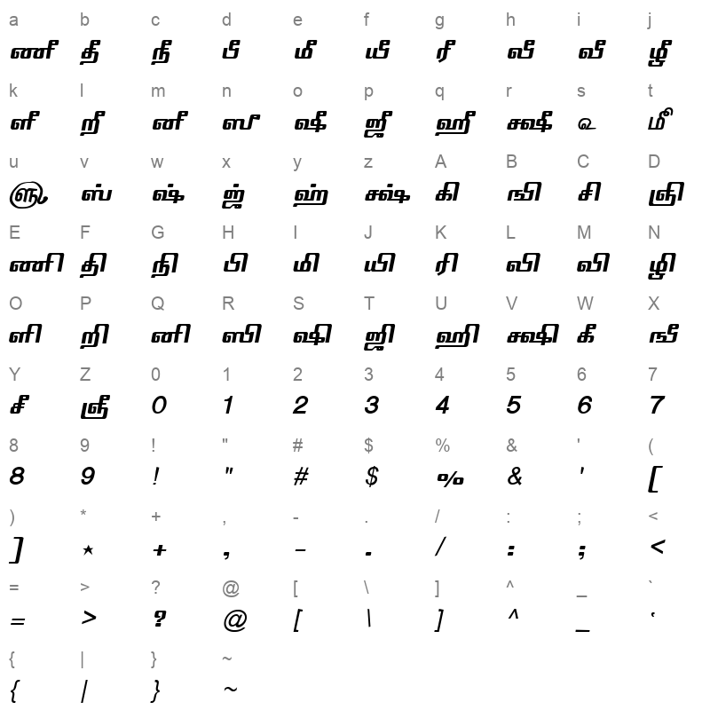 TAM Tamil061 Normal Character Map