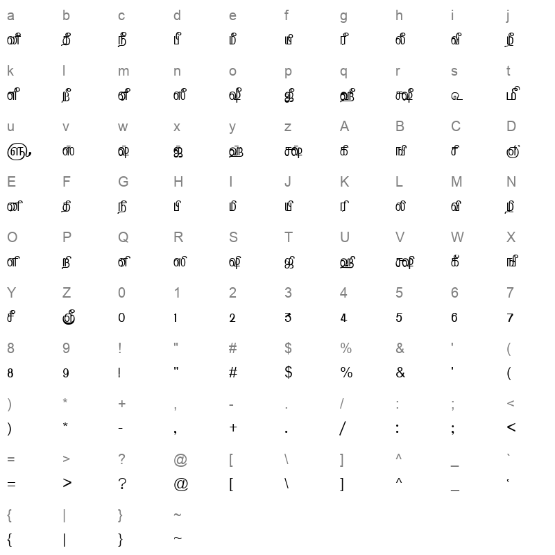 TAM Tamil078 Normal Character Map