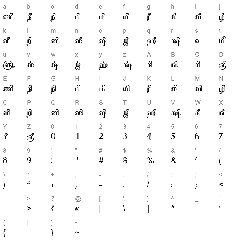 TAM Tamil079 Normal Character Map