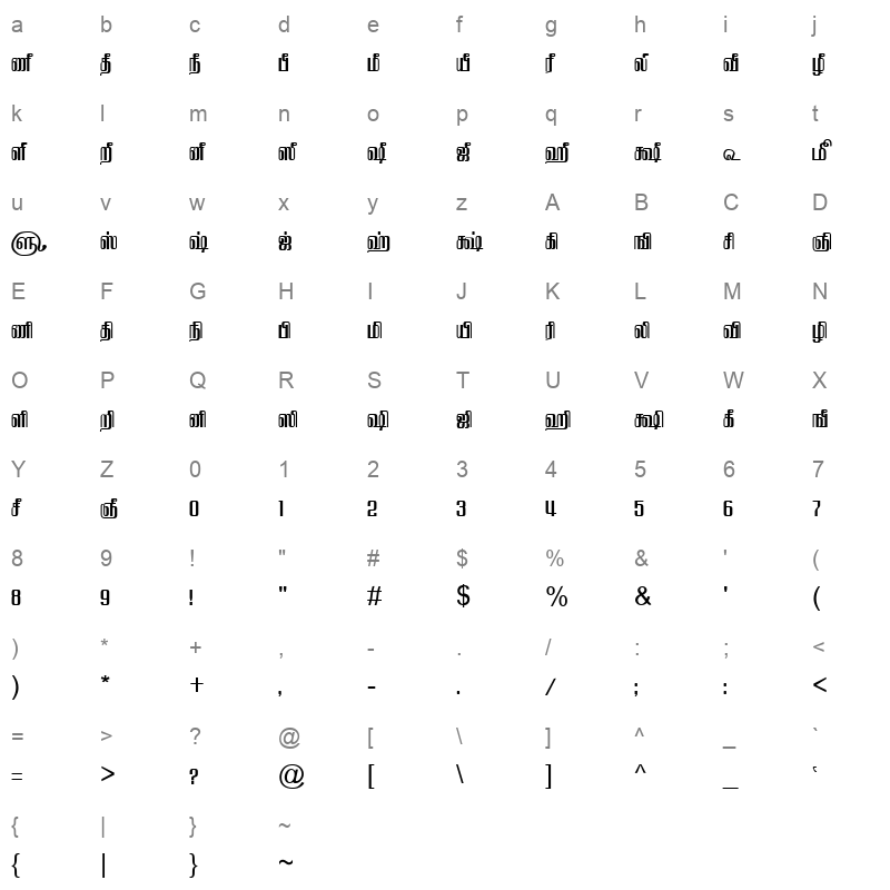 TAM Tamil080 Normal Character Map