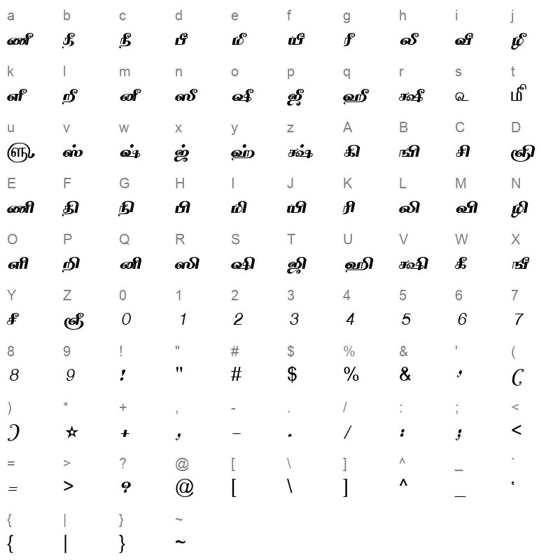 TAM Tamil081 Normal Character Map