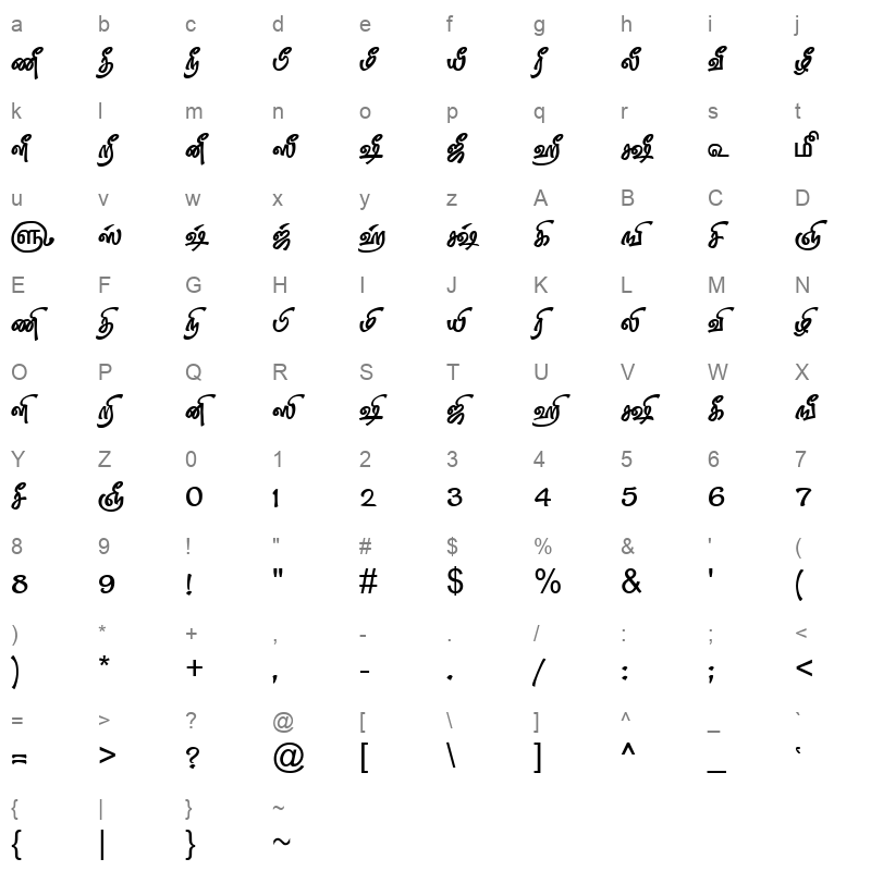 TAM Tamil083 Normal Character Map