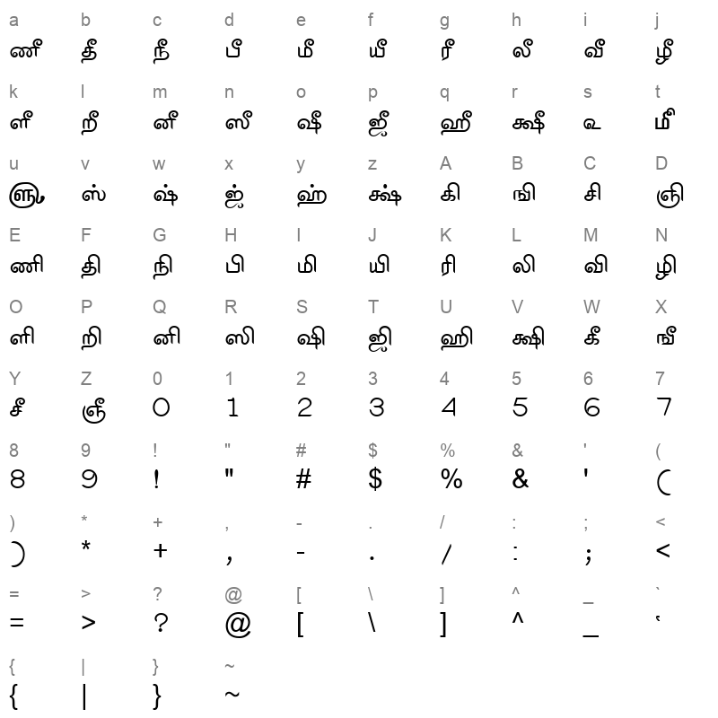 TAM Tamil085 Normal Character Map