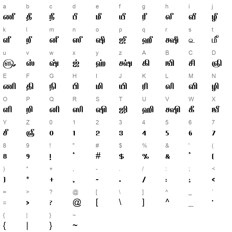 TAM Tamil086 Normal Character Map