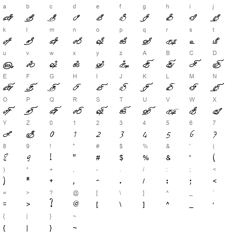 TAM Tamil087 Normal Character Map