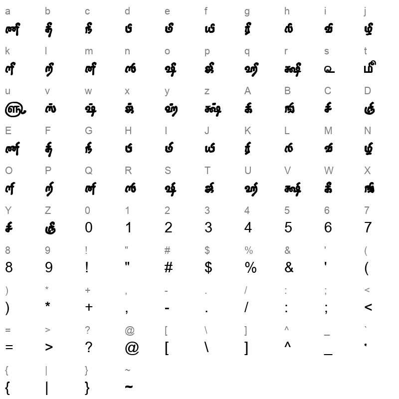 TAM Tamil088 Normal Character Map