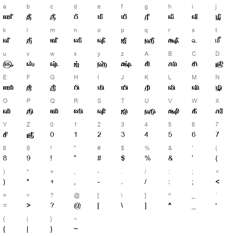 TAM Tamil089 Normal Character Map