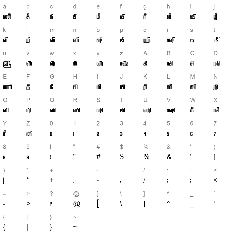 TAM Tamil093 Normal Character Map