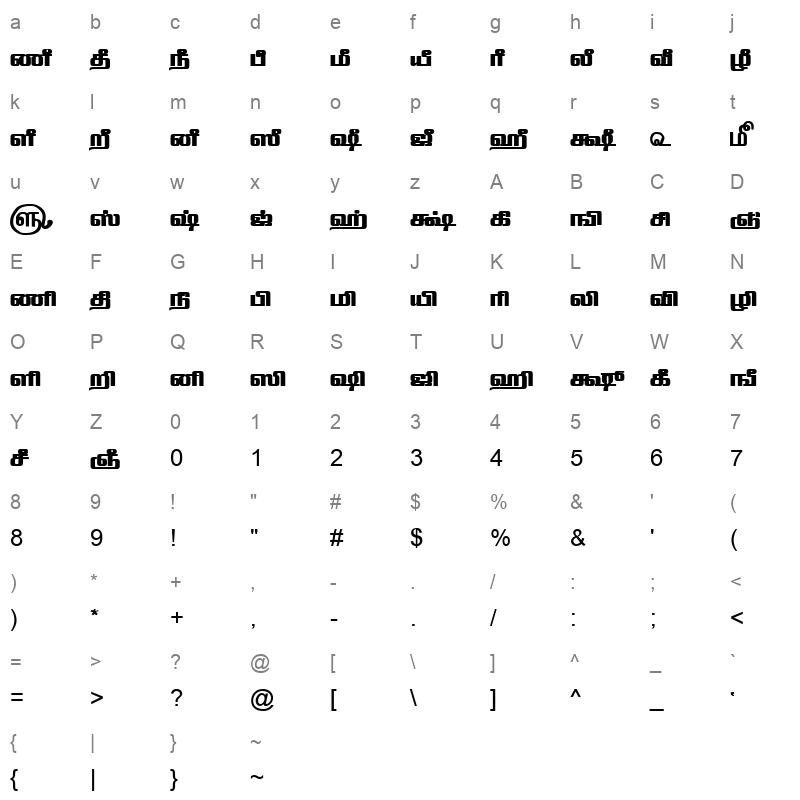 TAM Tamil094 Normal Character Map