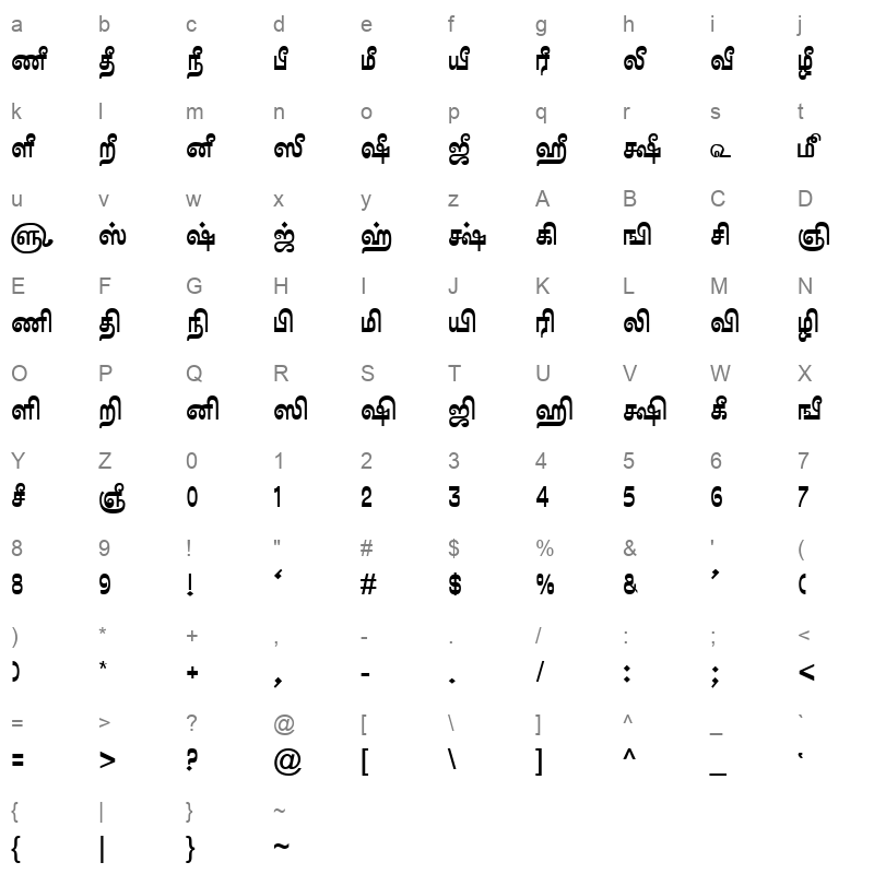 TAM Tamil097 Normal Character Map