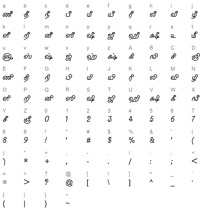 TAM Tamil101 Normal Character Map