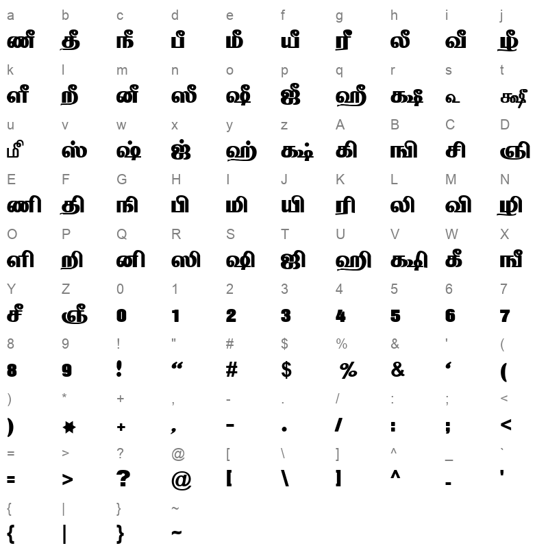 TAM Tamil102 Normal Character Map