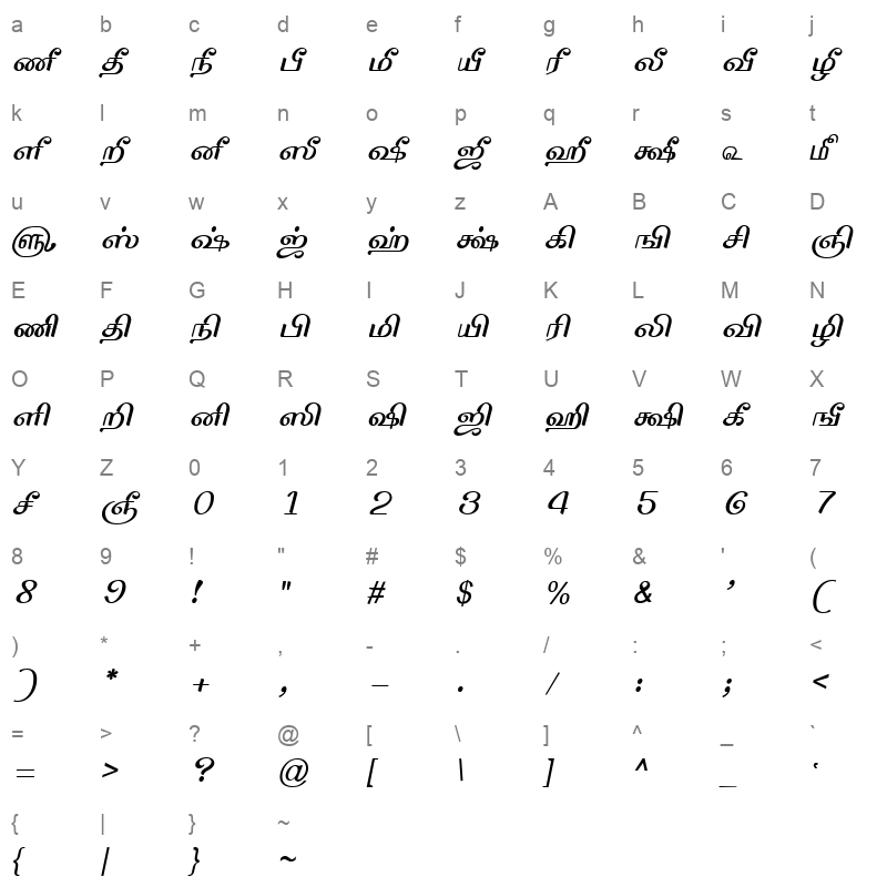 TAM Tamil103 Normal Character Map