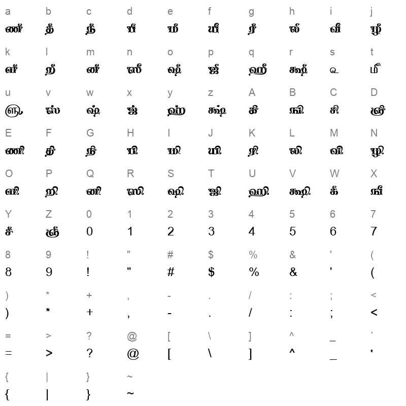 TAM Tamil105 Normal Character Map