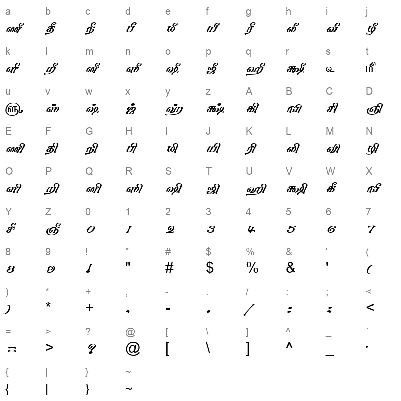 TAM Tamil106 Normal Character Map